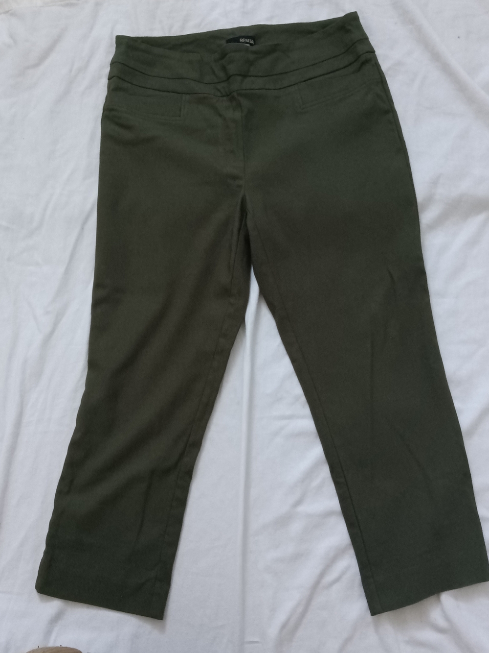 Renuar Olive Green Flat Front Faux Pockets Pull On Cropped Pants Size 8